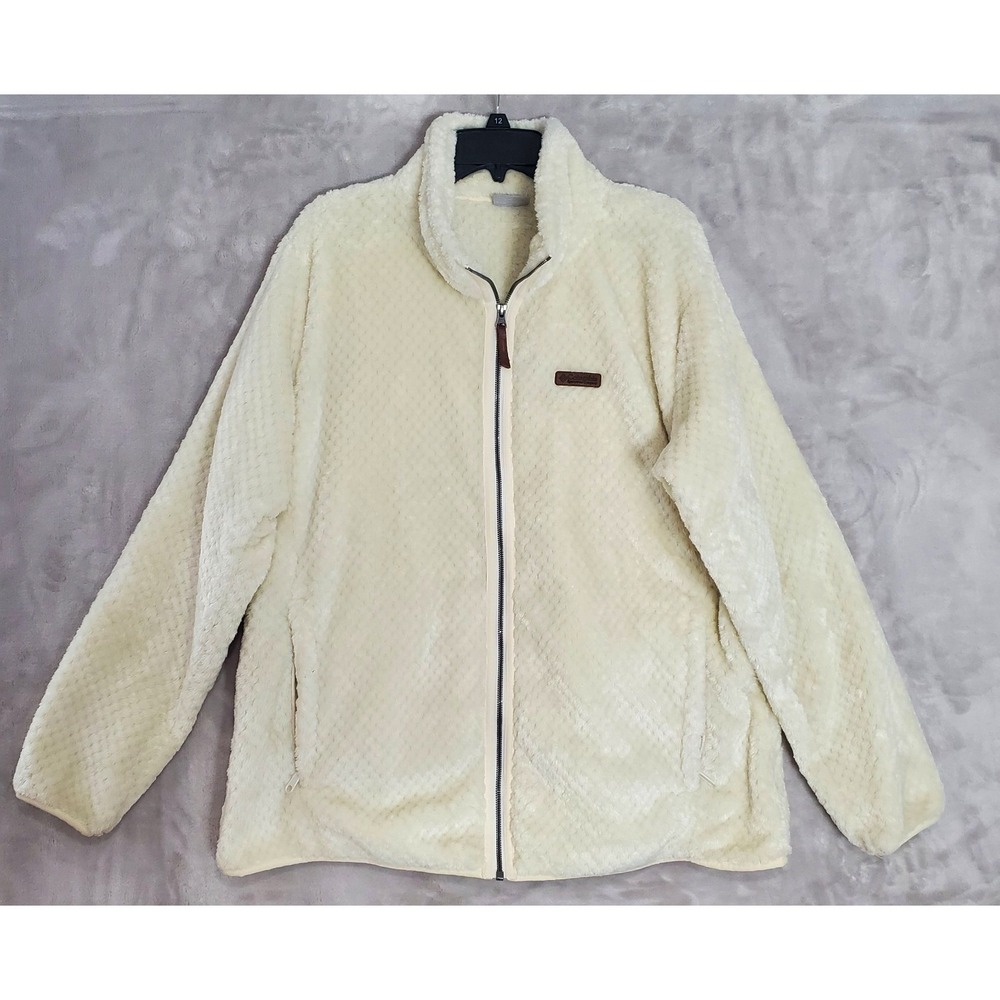 Columbia Fire Side II Jacket Womens 2X Sherpa Fleece Cream Full Zip Camping EUC
